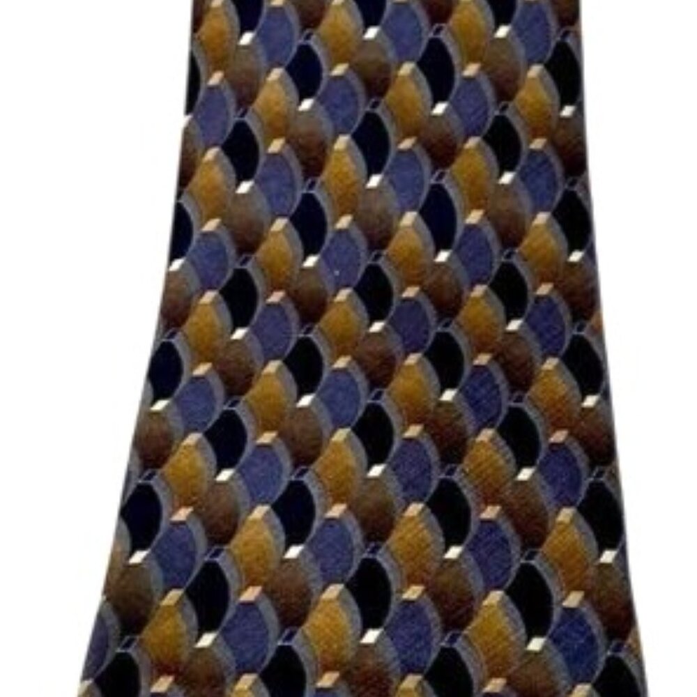 Carlo Palazzi Studio Geometric Silk Tie Hand Made In Korea Brown/Blue